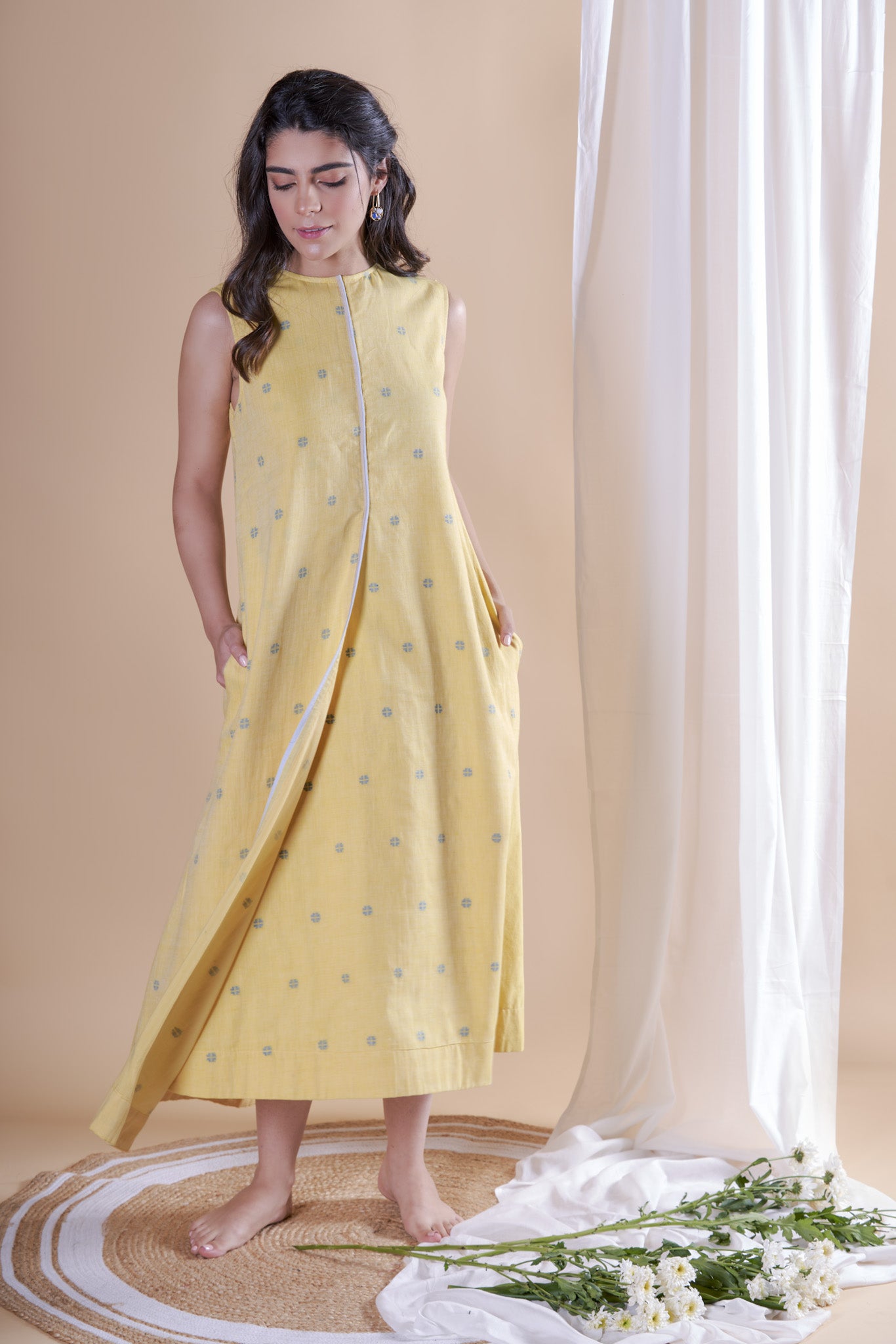 Yellow Jamdani Long Day Dress